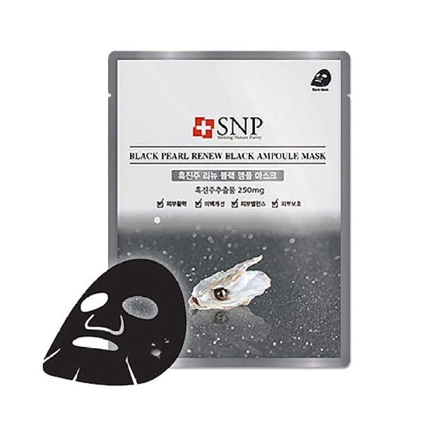 восстанавливающая маска с черным жемчугом snp black pearl renew black ampoule mask